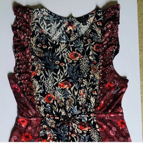 Lucky Brand Lace Trim Ruffle Shoulder Flounce Floral Mini Dress